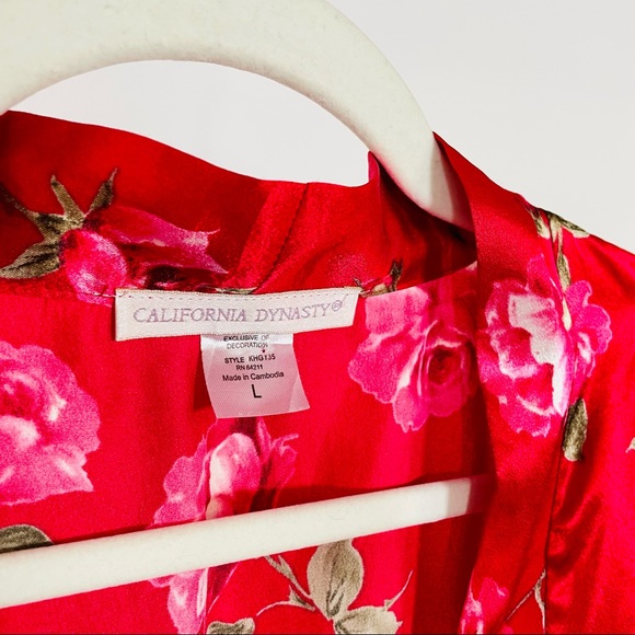 90s Vintage California Dynasty Robe | Red Roses | EUC Size Large - Picture 5 of 12
